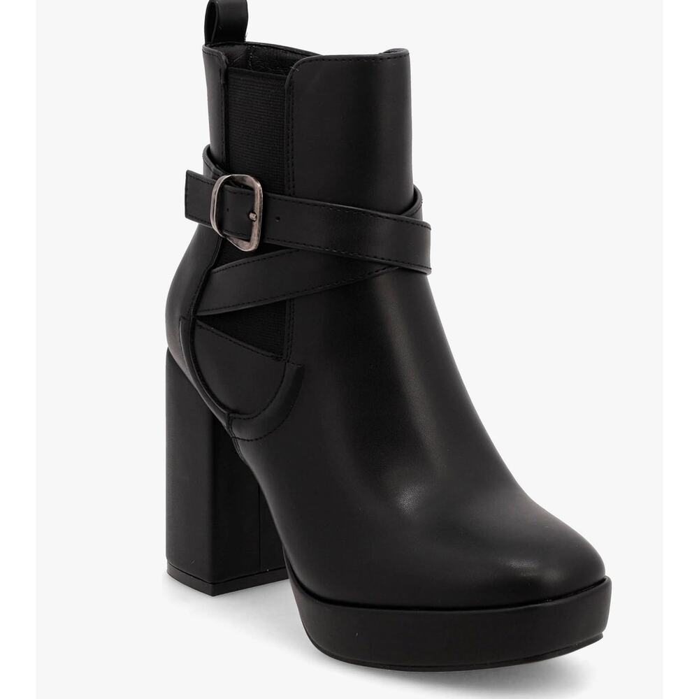 MIA Esther Platform Booties 7 Black NWOT Boots Ankle Wrap Buckle Heel 90s